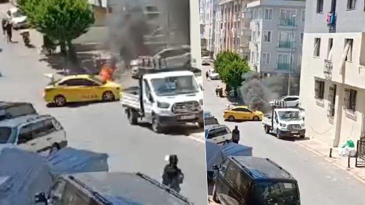 Ümraniye’de takside yangın